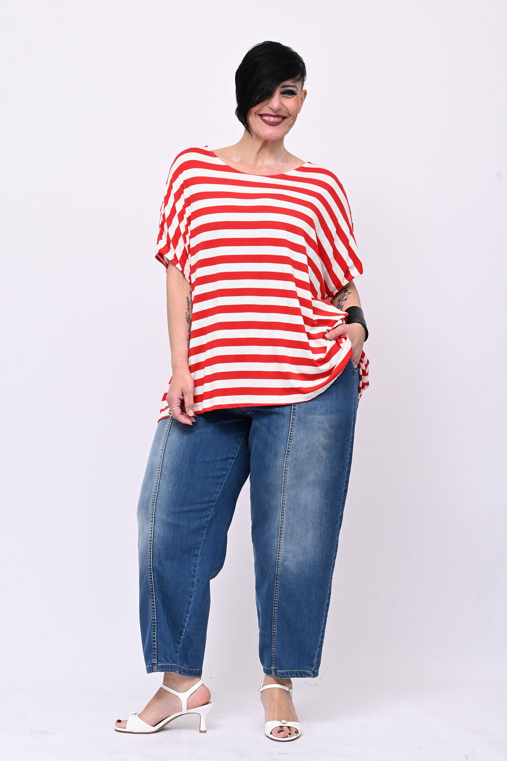 Maglia scatoletta righe - Rosso