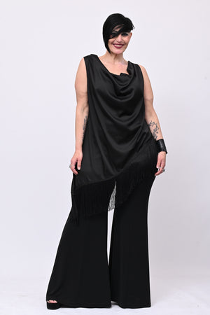 Top raso frange - Nero