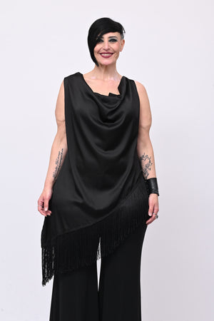 Top raso frange - Nero