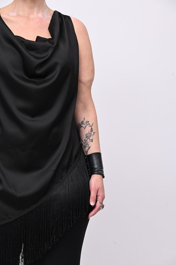 Top raso frange - Nero