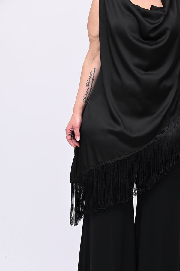 Top raso frange - Nero