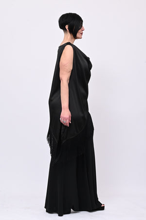 Top raso frange - Nero
