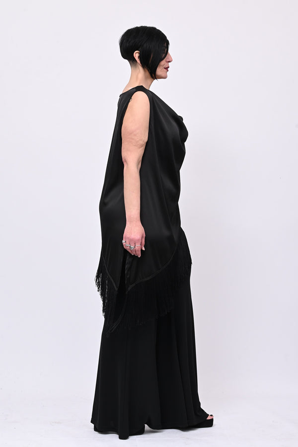 Top raso frange - Nero