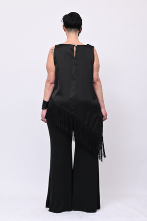 Top raso frange - Nero