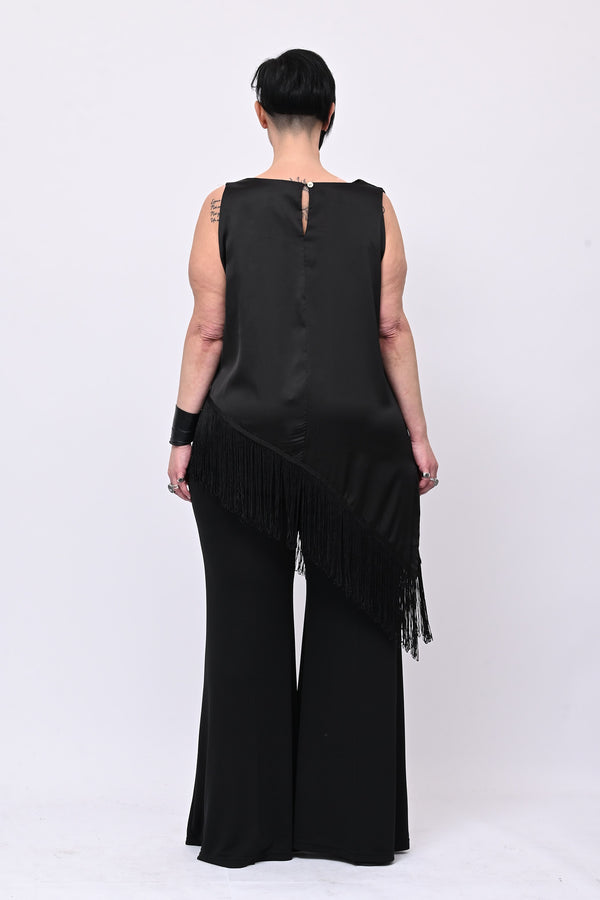 Top raso frange - Nero