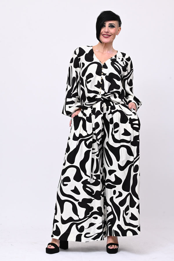 Camicia bottoni nodo - Bianco/Nero