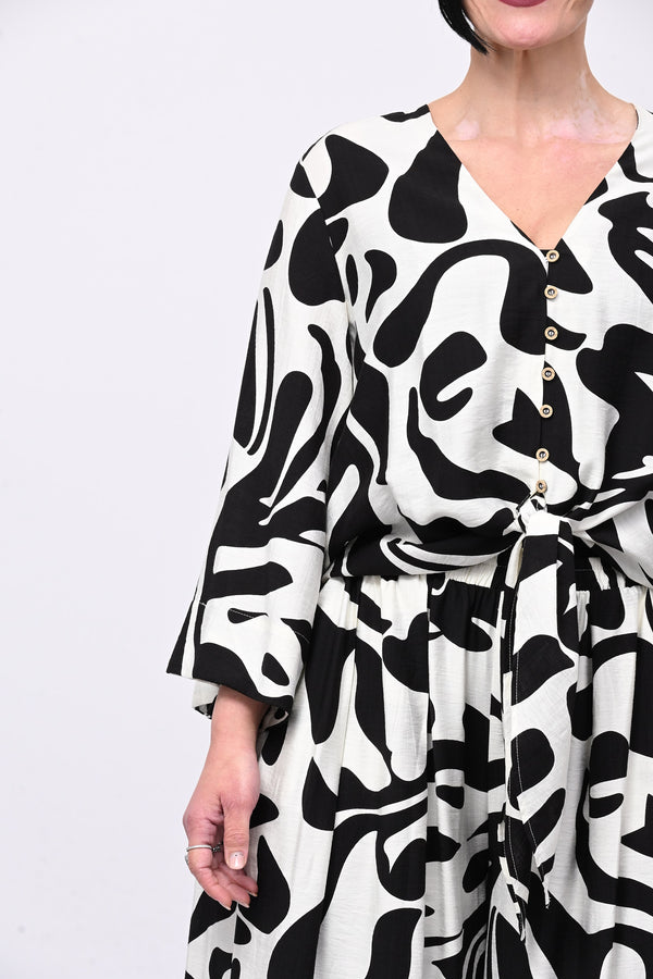 Camicia bottoni nodo - Bianco/Nero