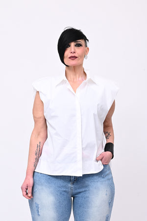 Camicia spalla arricciata - Bianco
