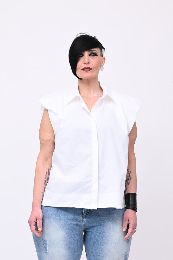 Camicia spalla arricciata - Bianco