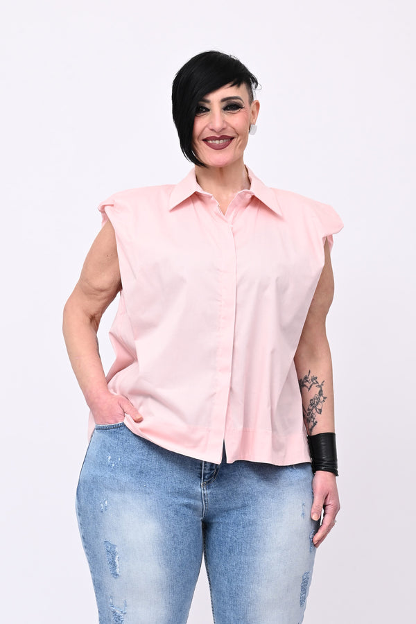 Camicia spalla arricciata - Cipria