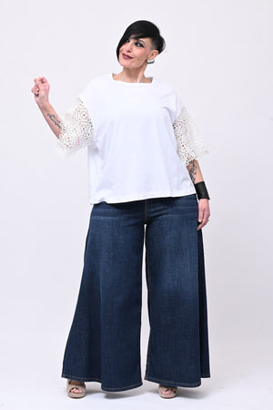 T-shirt manica sangallo - Bianco