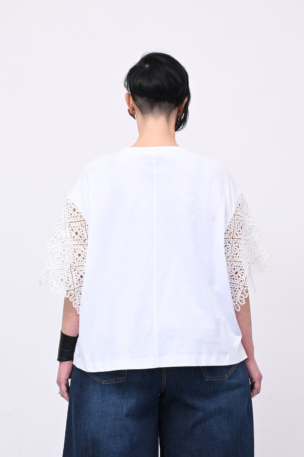 T-shirt manica sangallo - Bianco