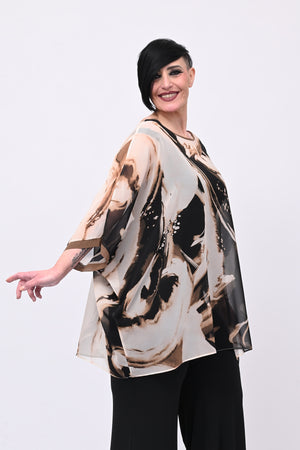 Blusa scatola over fantasia - Moro