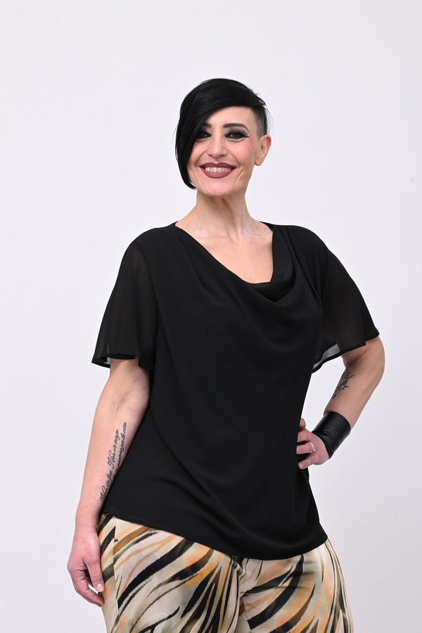 Blusa scollo cratere - Nero