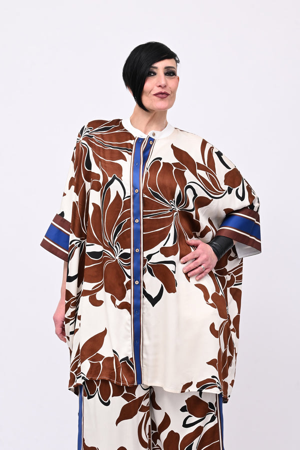 Maxicamicia stampa fiore - Brown