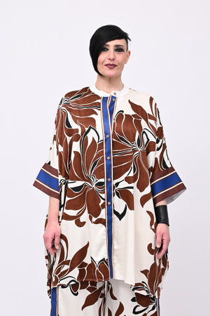 Maxicamicia stampa fiore - Brown