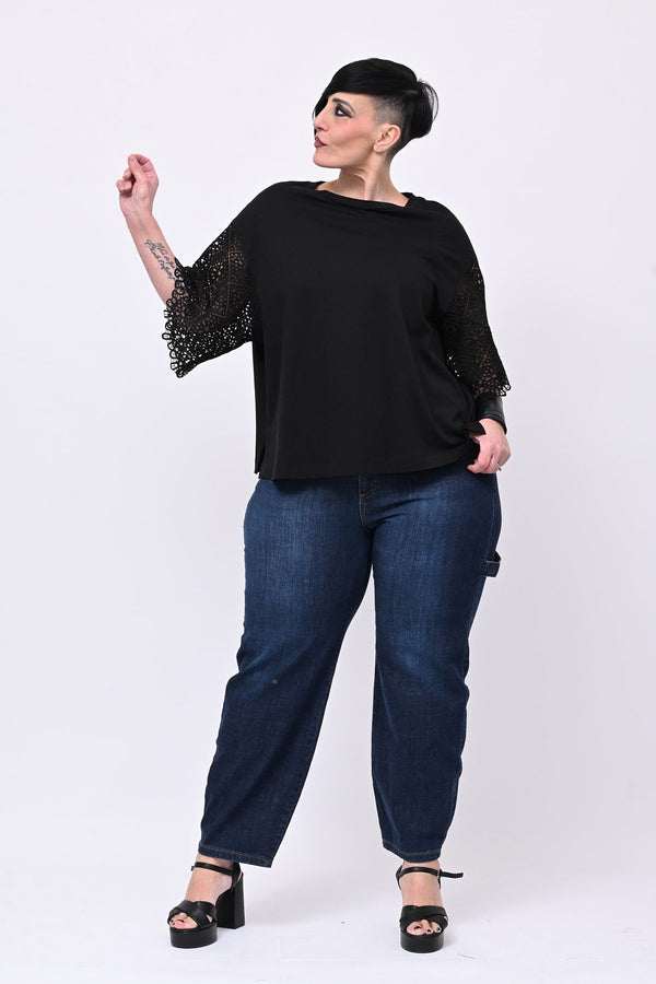 T-shirt manica sangallo - Nero