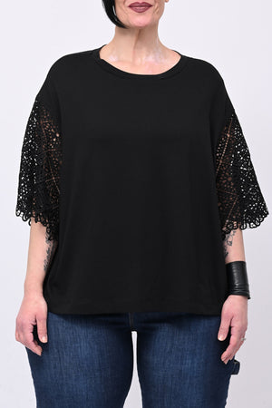 T-shirt manica sangallo - Nero