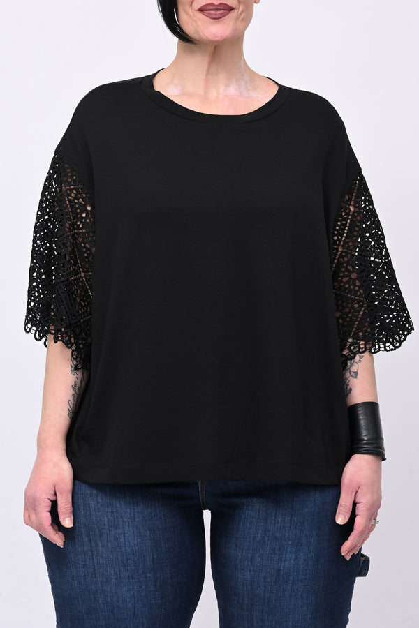 T-shirt manica sangallo - Nero