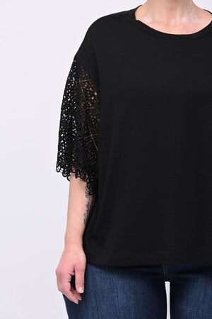 T-shirt manica sangallo - Nero