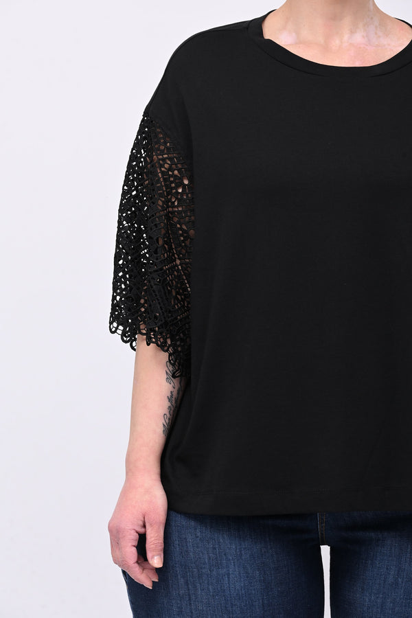 T-shirt manica sangallo - Nero