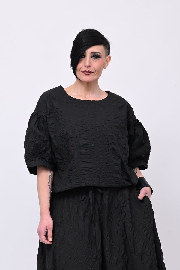 Blusa goffrata laccetto - Nero