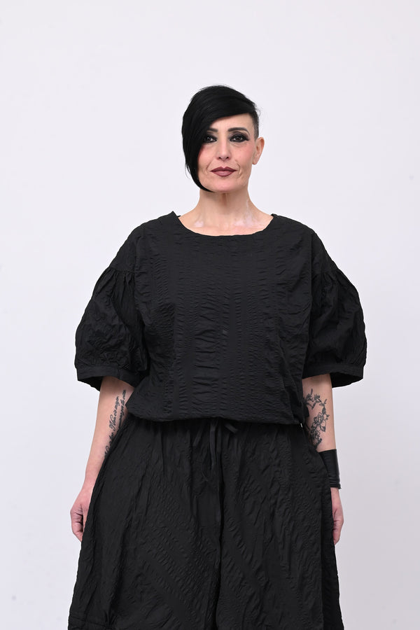 Blusa goffrata laccetto - Nero