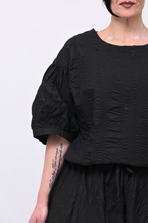 Blusa goffrata laccetto - Nero