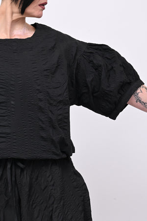 Blusa goffrata laccetto - Nero