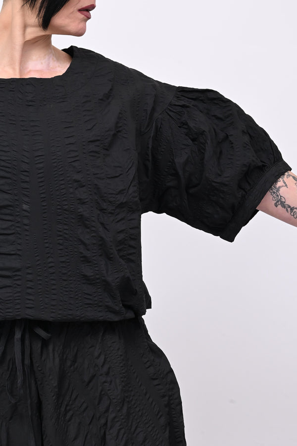 Blusa goffrata laccetto - Nero