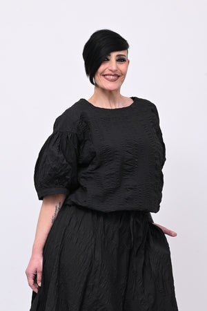 Blusa goffrata laccetto - Nero