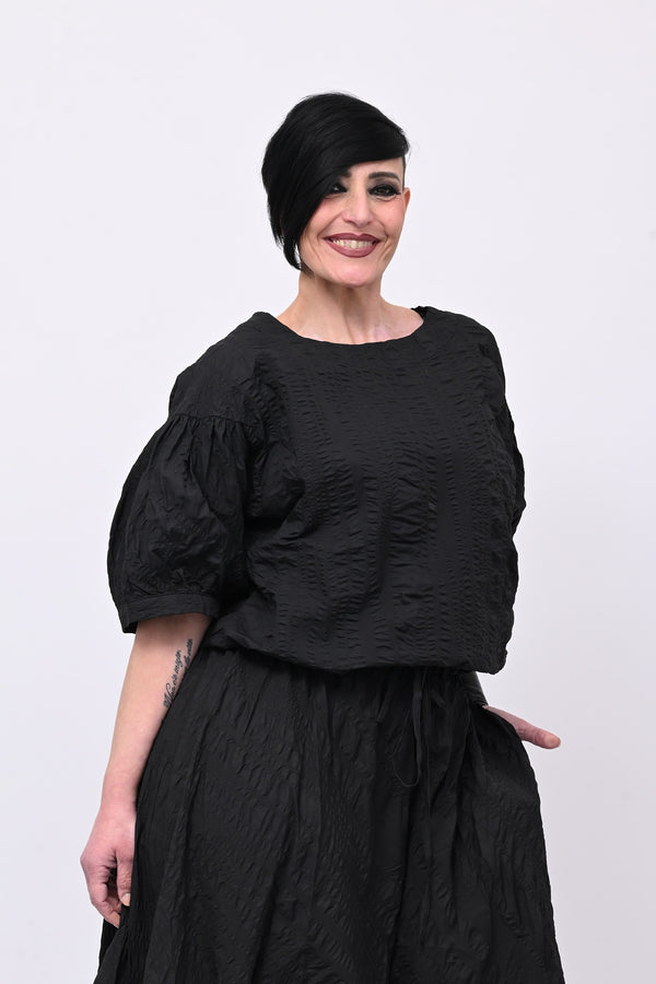 Blusa goffrata laccetto - Nero