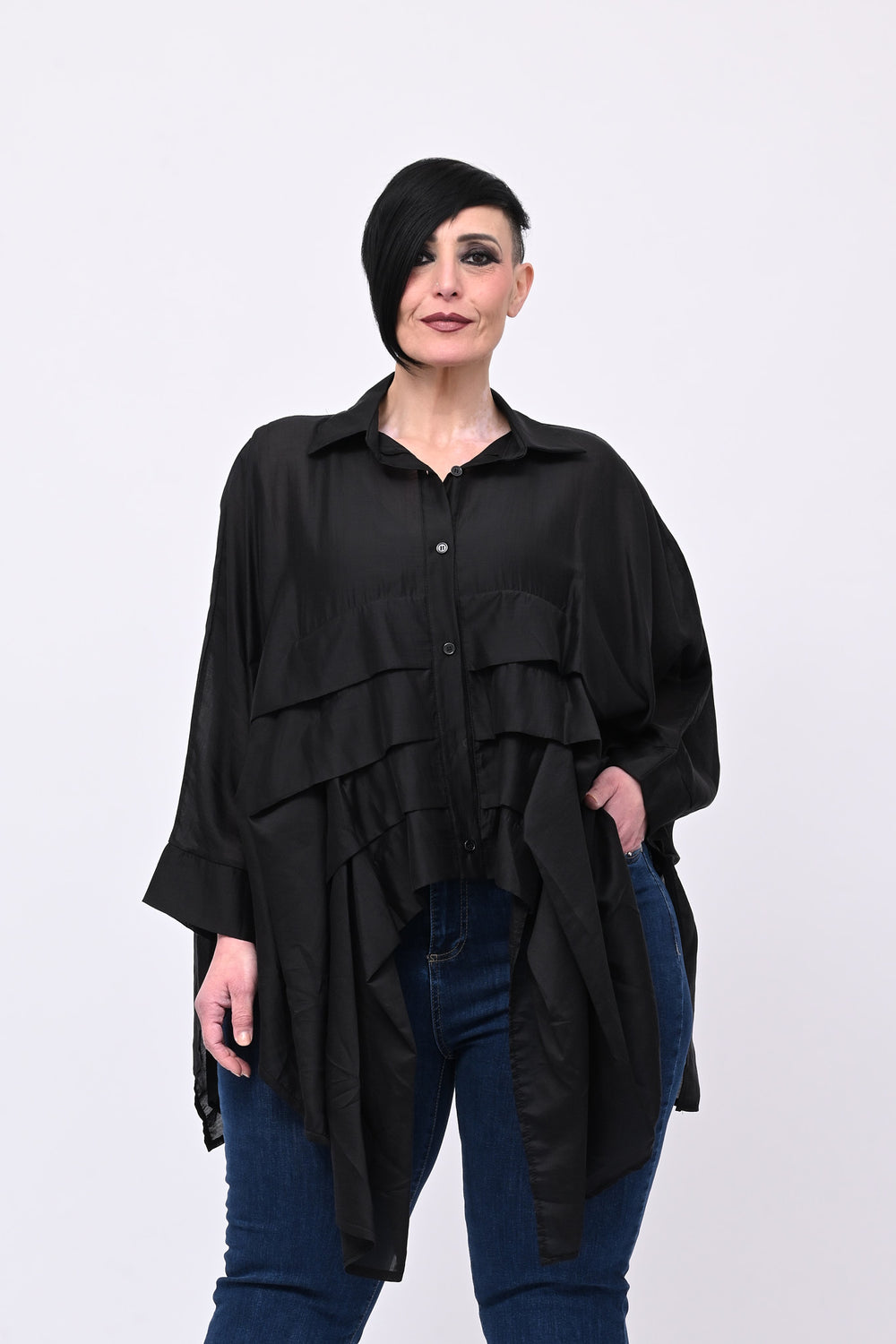 Camicia organza balze - Nero