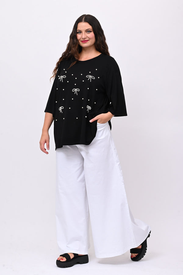 Maglia fiocchi perle - Nero