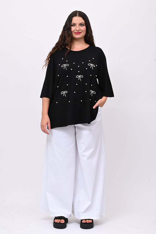 Maglia fiocchi perle - Nero