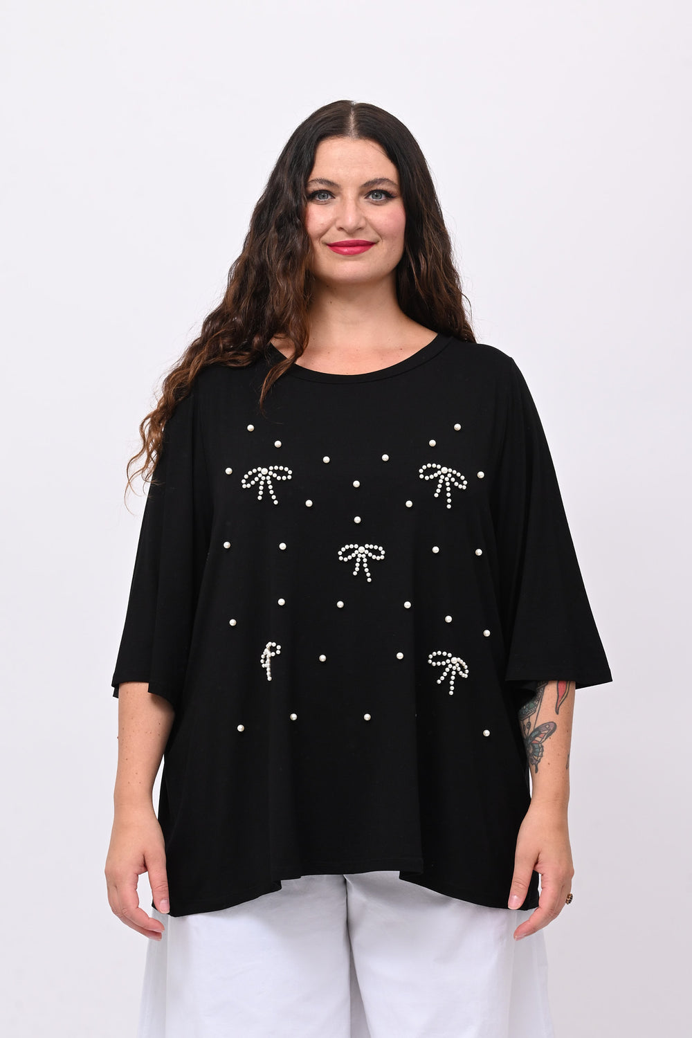 Maglia fiocchi perle - Nero