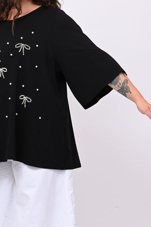 Maglia fiocchi perle - Nero