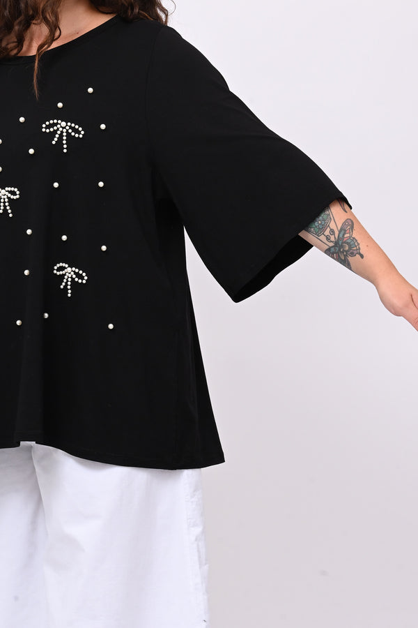 Maglia fiocchi perle - Nero