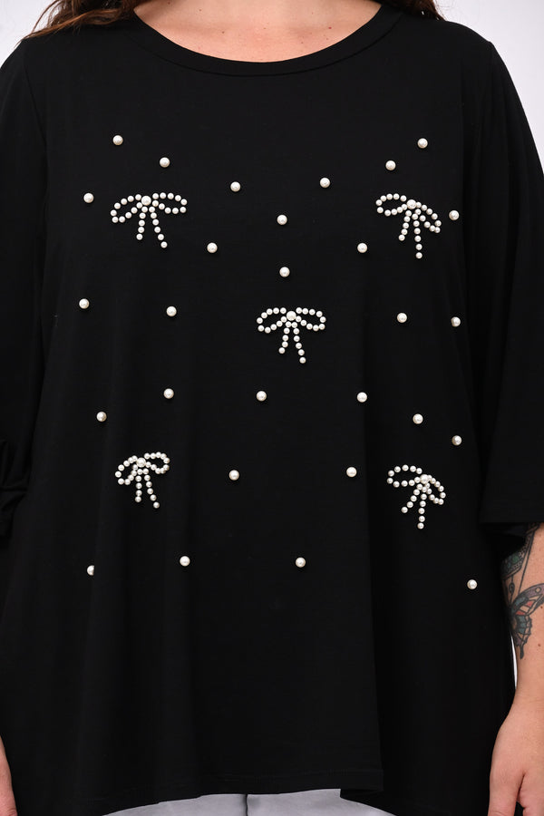 Maglia fiocchi perle - Nero