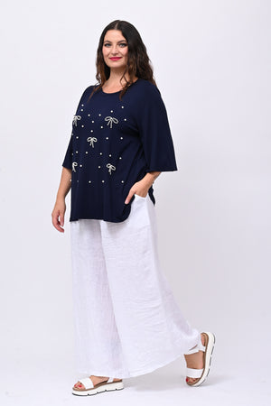 Maglia fiocchi perle - Blu notte