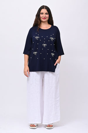 Maglia fiocchi perle - Blu notte