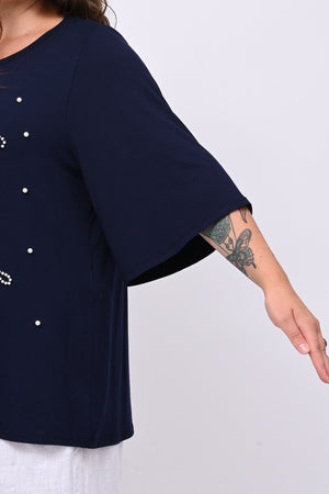 Maglia fiocchi perle - Blu notte