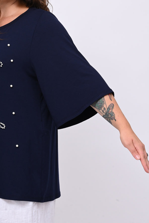 Maglia fiocchi perle - Blu notte