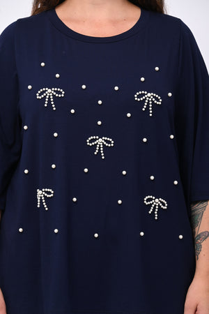 Maglia fiocchi perle - Blu notte