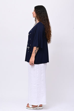 Maglia fiocchi perle - Blu notte