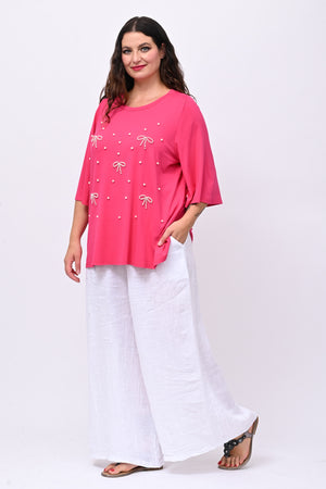 Maglia fiocchi perle - Fuxia