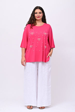 Maglia fiocchi perle - Fuxia