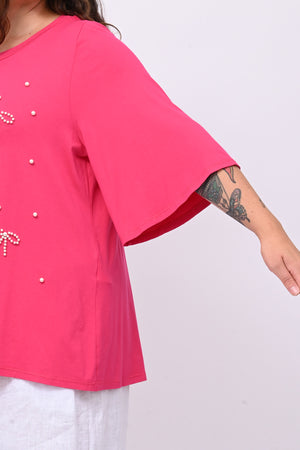 Maglia fiocchi perle - Fuxia