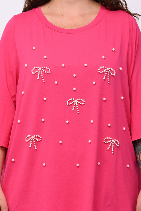 Maglia fiocchi perle - Fuxia