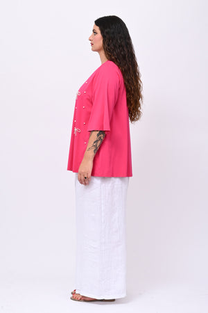 Maglia fiocchi perle - Fuxia